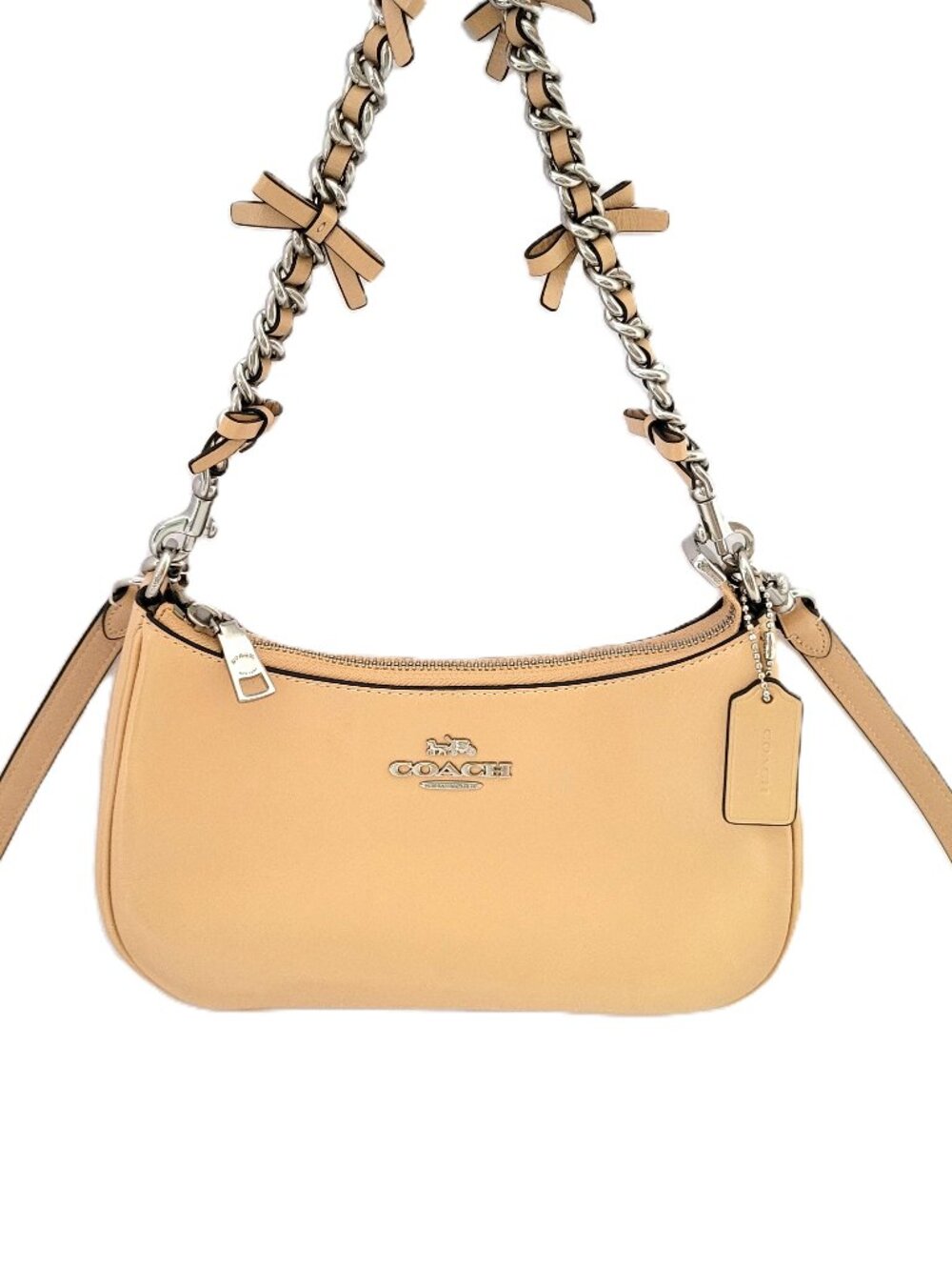 Coach CET65 Bow Strap Glazed Leather Teri Shoulder Bag Crossbody Light Sand